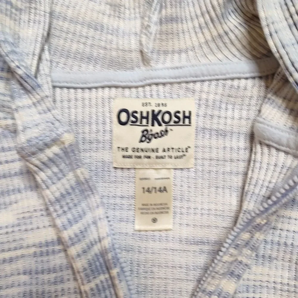 OshKosh B'gosh Blue White Zip Up Sweater Girl Sz 14 14A‎